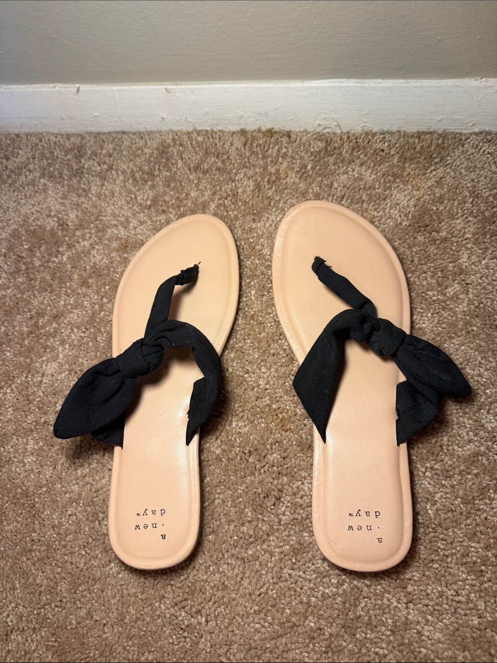 a new day Black Knotted Toe-Loop Sandals with Nude Footbed